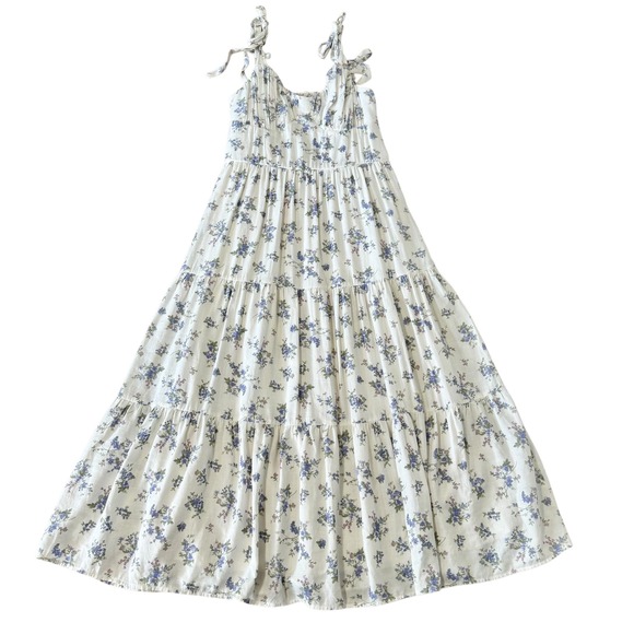 Trixxi Dresses & Skirts - Trixxi Womens Medium Floral Tiered Maxi Dress White Purple Tie Shoulder Smocked